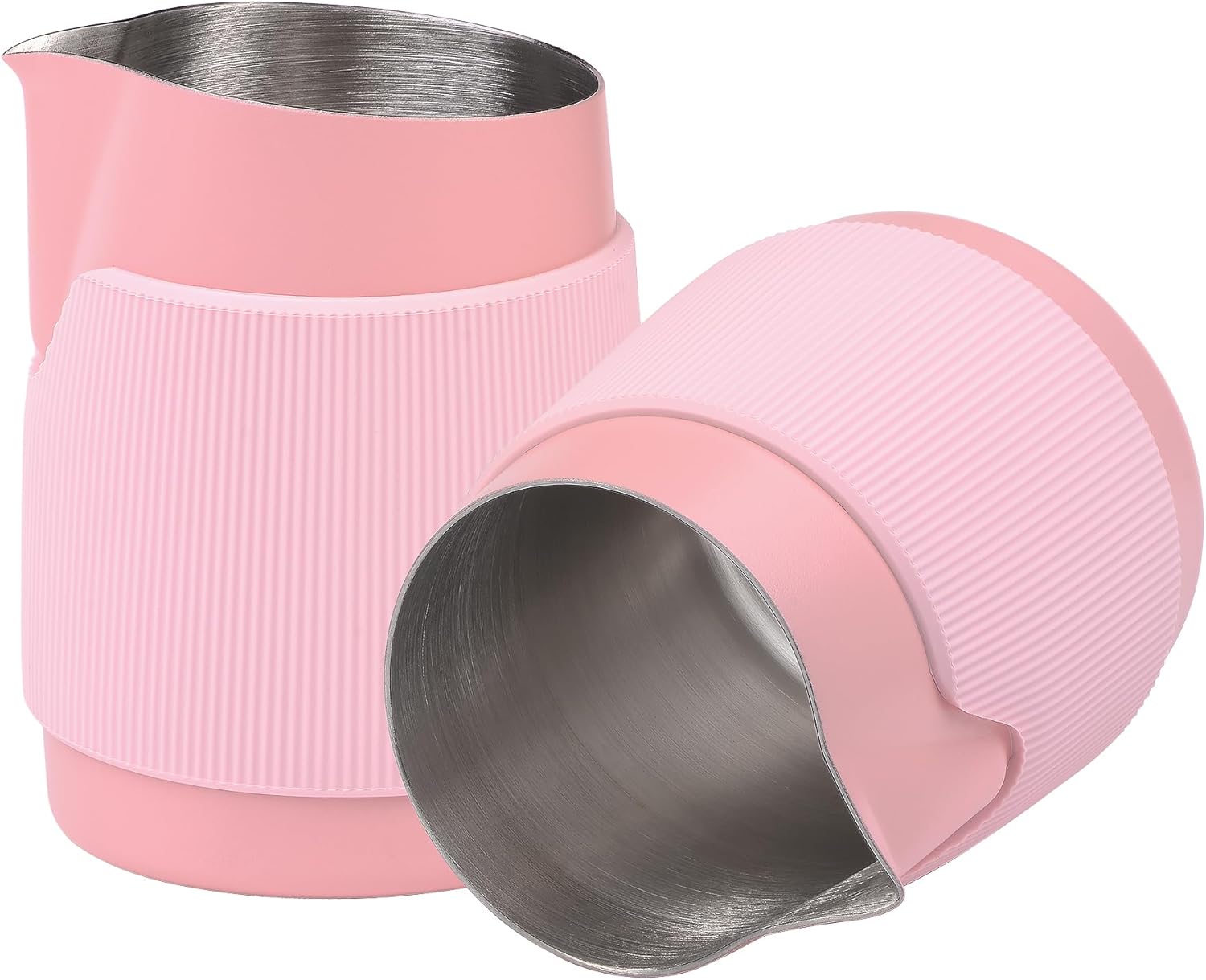 Normcore Handleless Milk Frothing Jug, Pitcher 15.2 oz, Frother Steamer Cup Stainless Steel Espresso Cup, Sharp Spout, Pink, 450 ml