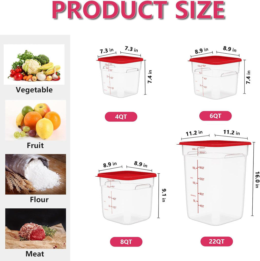 6 Pack 6 Quart Square Clear Food Storage Containers with Lids Cereal Containers Storage Airtight Food Storage Containers for Restaurant Kitchen Home