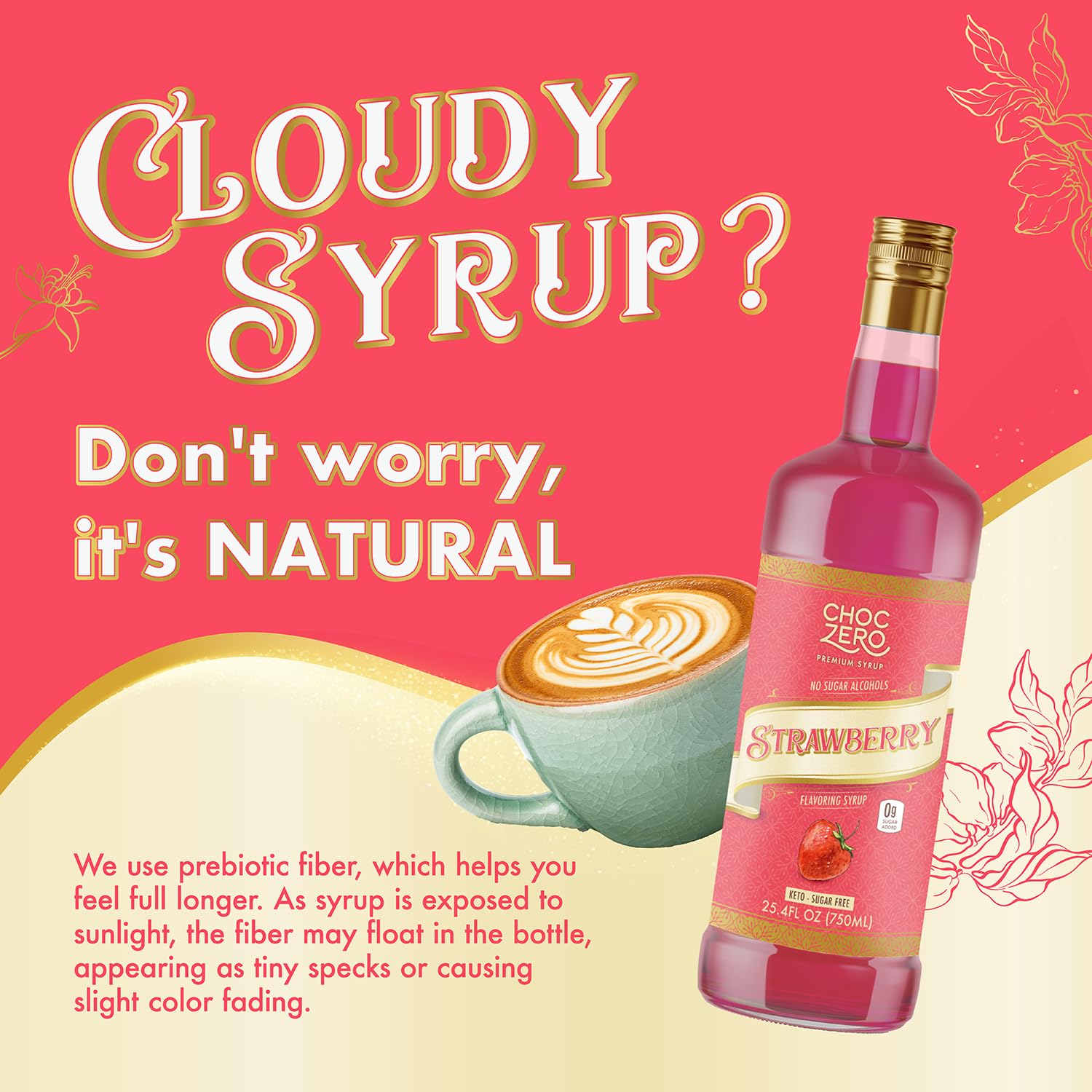 ChocZero Flavoring Syrup, Strawberry Flavor, Sugar Free Syrup for Drinks, Keto Friendly, 25.4 Fluid Ounces