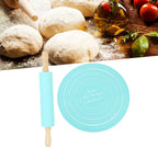 Large Silicone Rolling Pin Pastry Baking Mat Set for Kitchen (Blue)
