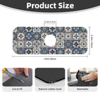 2Pcs Dish Drying Mats Faucet Mats Sets Large Size Coffee Mats Sink Faucet Mat Splash Guard for Kitchen Counter Bathroom Sink Coffee Bar Kitchen Decor (Blue Boho, 18"x24" 15" x 5.5"Set)