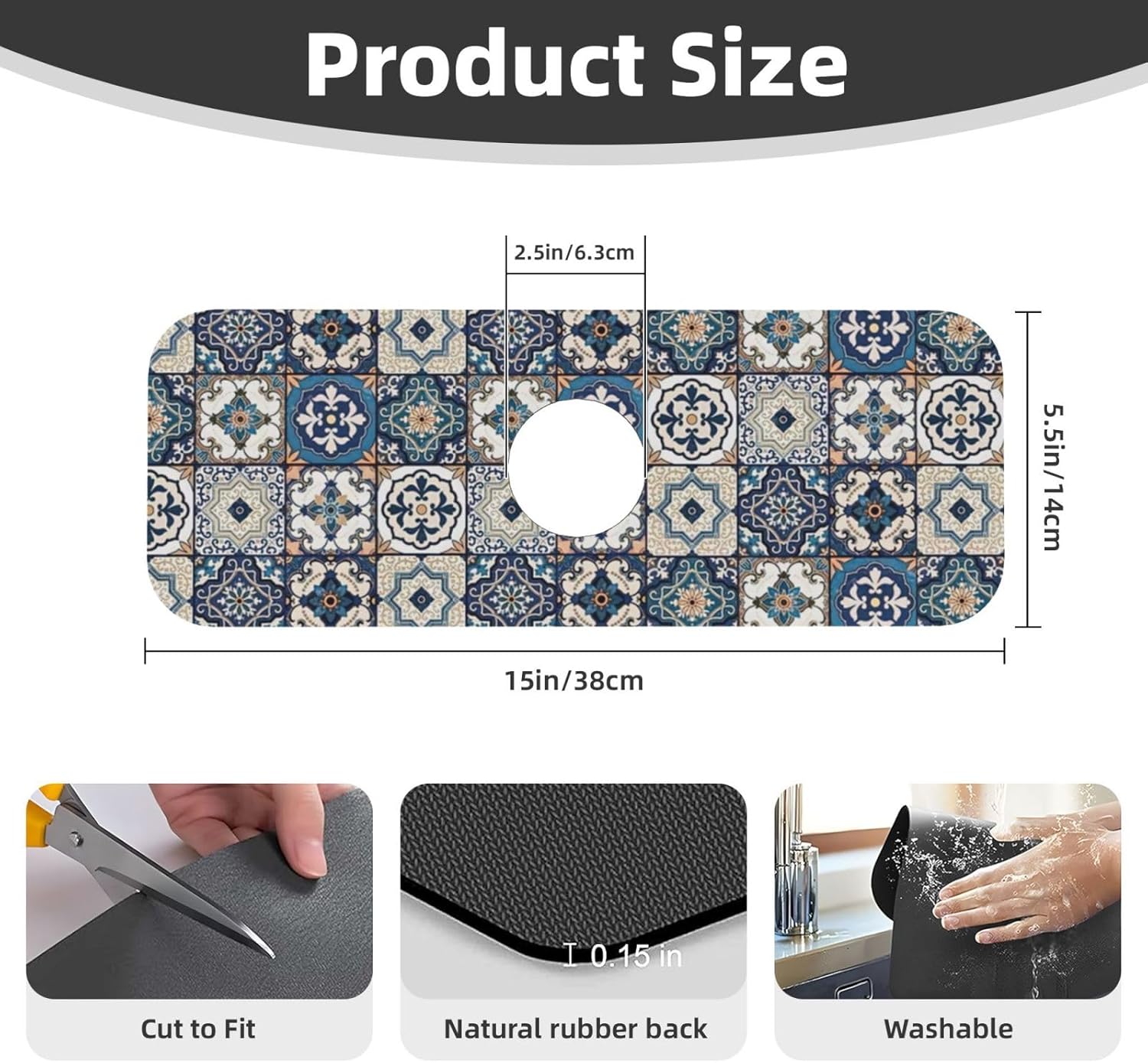 2Pcs Dish Drying Mats Faucet Mats Sets Large Size Coffee Mats Sink Faucet Mat Splash Guard for Kitchen Counter Bathroom Sink Coffee Bar Kitchen Decor (Blue Boho, 18"x24" 15" x 5.5"Set)