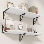 RICHFOCUS 12 Inch Deep Floating Shelves for Wall, 36" W x 12" D Wood Wall Shelves Set of 2, Wide Floating Shelves for Living Room, Bedroom, Kitchen, Bathroom and Decor Storage, White