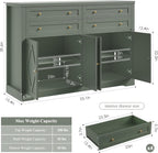 HOSTACK 55" Coffee Bar with 4 Large Drawers, 40" Tall Buffet Cabinet with Storage, Kitchen Storage Cabinet, Modern Farmhouse Sideboard Buffet, Adjustable Shelves for Living Room, Green