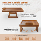Tinamo 15.7" x 11" Large Couch Arm Table with 360 Rotating Phone Holder - Sofa Arm Clip Table for Living Room - Sofa Armrest Tray Wide Couches - Wooden Side Tables for Eating and Drink (Acacia Wood)