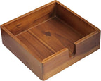Acacia Lunch Napkin Holder 7.8 x 7.8 inches for Dining Table and Kitchen – Napkin Dispenser Made from Brown Acacia Wood – Premium Quality Feel for Dessert Beverage Party Dinner Luncheon Bar Table