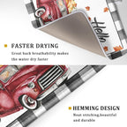 Hello Fall Pumpkin Dish Drying Mat for Kitchen Counter Decor 18x24 Inch Red Truck Harvest Absorbent Reversible Microfiber Dish Drying Pad Buffalo Check Plaid Dish Drainer Rack Mats for Coffee Bar