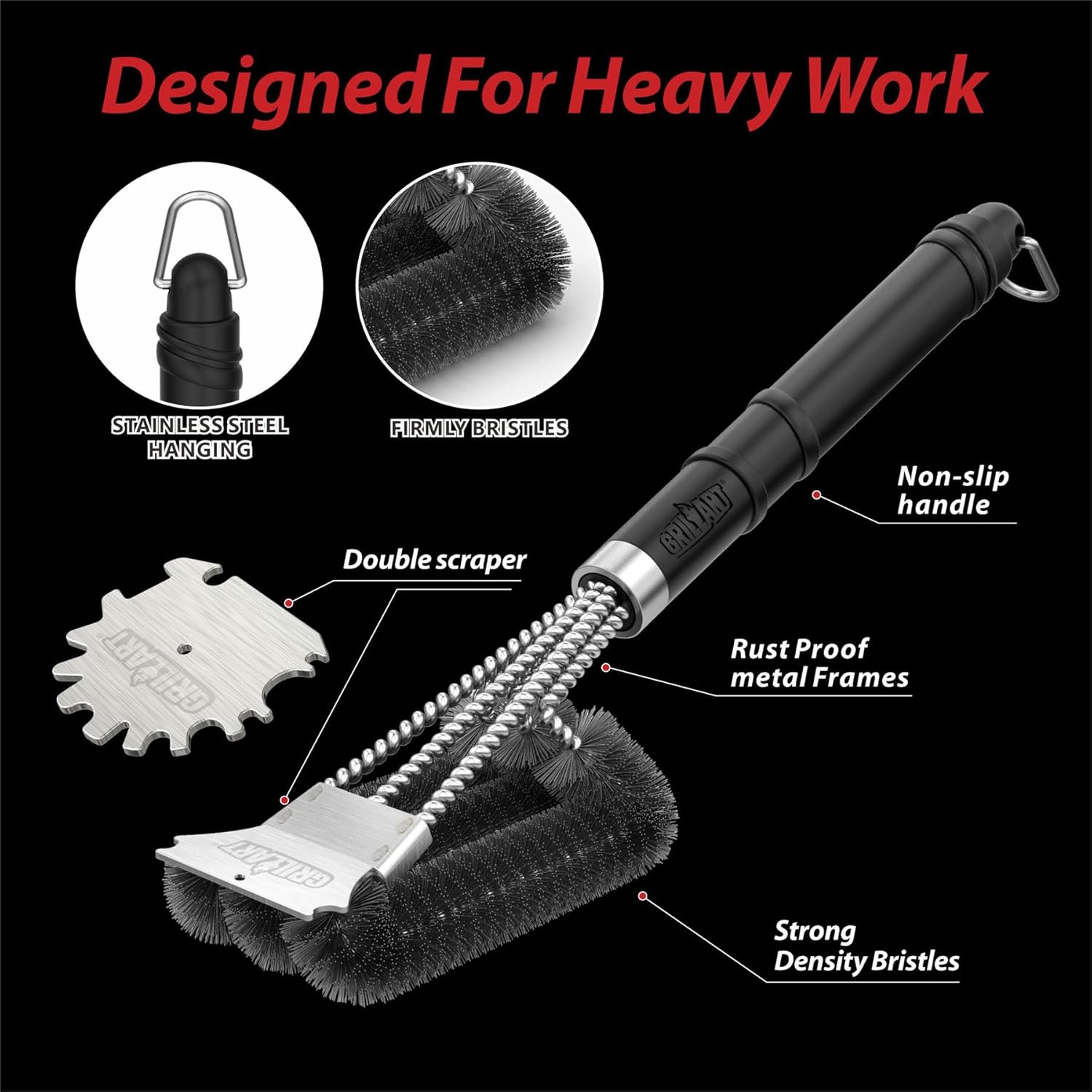 GRILLART Grill Brush and Scraper,18 Inch BBQ Grill Cleaning Brush Kit, Safe Wire Scrubber, Universal Fit BBQ Cleaner Accessories for All Grates
