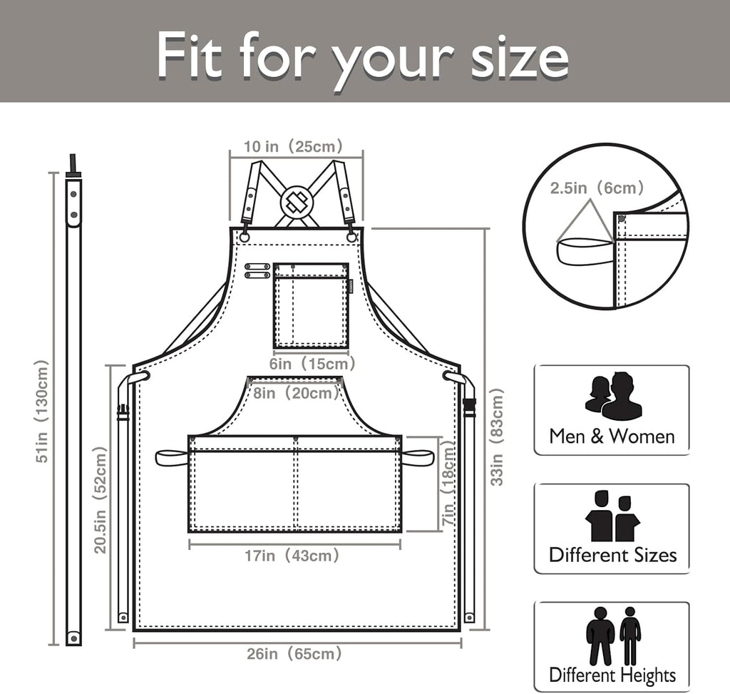 5 Pack Kitchen Apron, Work Apron, Canvas, Multiple Pockets, Gardening, Painting, BBQ, Artist, Carpenter, Sizes M to XXL, Dark Gray