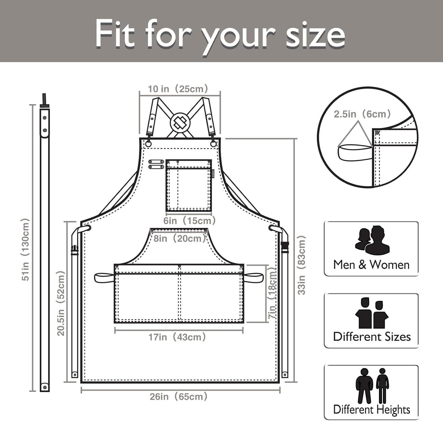 5 Pack Kitchen Apron, Work Apron, Canvas, Multiple Pockets, Gardening, Painting, BBQ, Artist, Carpenter, Sizes M to XXL, Dark Gray