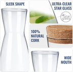 Bormioli Rocco Ypsilon Glass Carafe Set with Cork Tops, Set of 2-18.5 oz Contemporary Juice Containers & Drink Dispensers for Wine, Water, Milk - Dishwasher Safe Bar Glassware for Entertainment