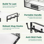 EsLuker.ly Coffee Mug Cup Holder Stand Bar Station Organizer for Countertop, Multi-Functional 2 Tier Mug Tree Rack for Kitchen, Storage Shelf with 12 Hooks, White-Black(Patented Design)