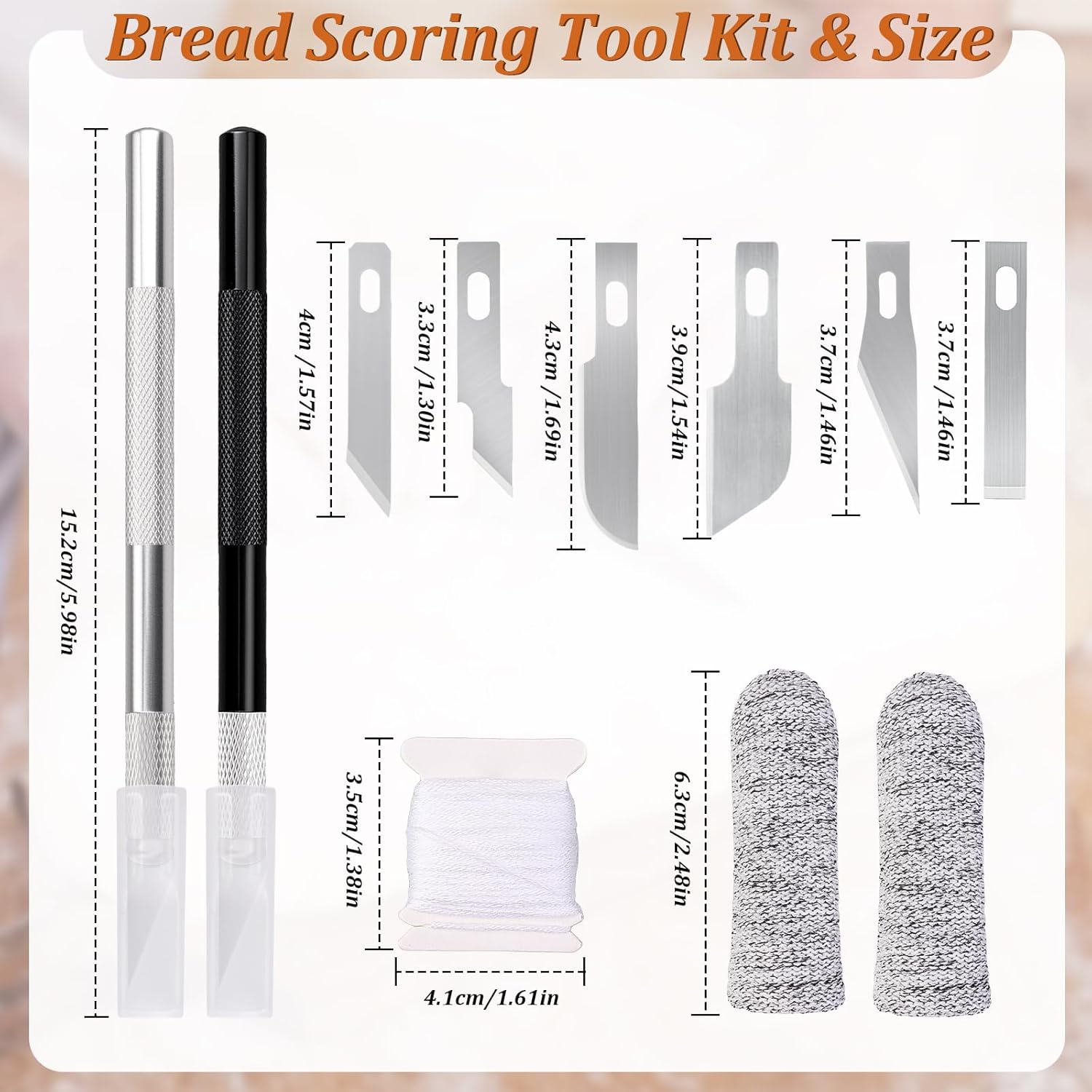 20Pcs Bread Lame Scribing Tool Kit - 2 Precision Scribes with 15 Blades, Finger Guard, Design Cord, Safety Cover and Storage Box - Stainless Steel Scribes for Artisan Bread and Dough Patterns Designs