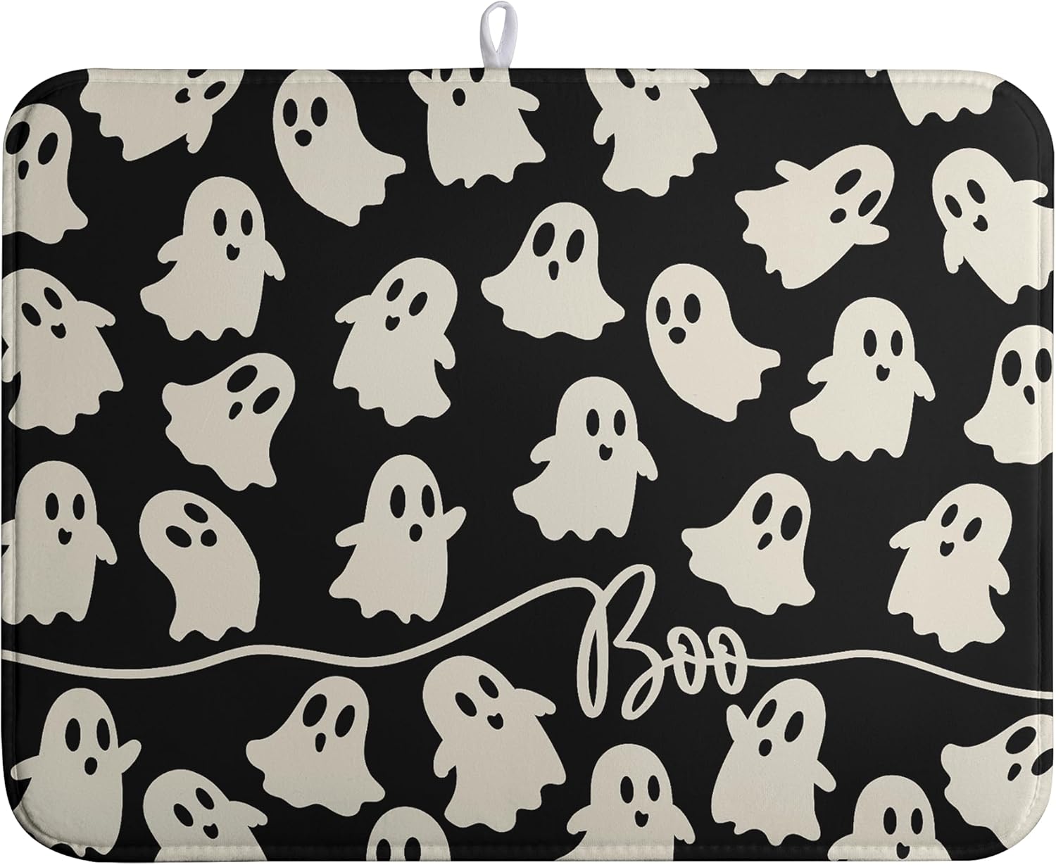 Halloween Ghosts Dish Drying Mat Black and White Large Kitchen Mats Dish Drying Pad Absorbent Dish Dryer Mat for Kitchen Countertops Microfiber Drainer Pad Dish Drying Mats (18x24 in)