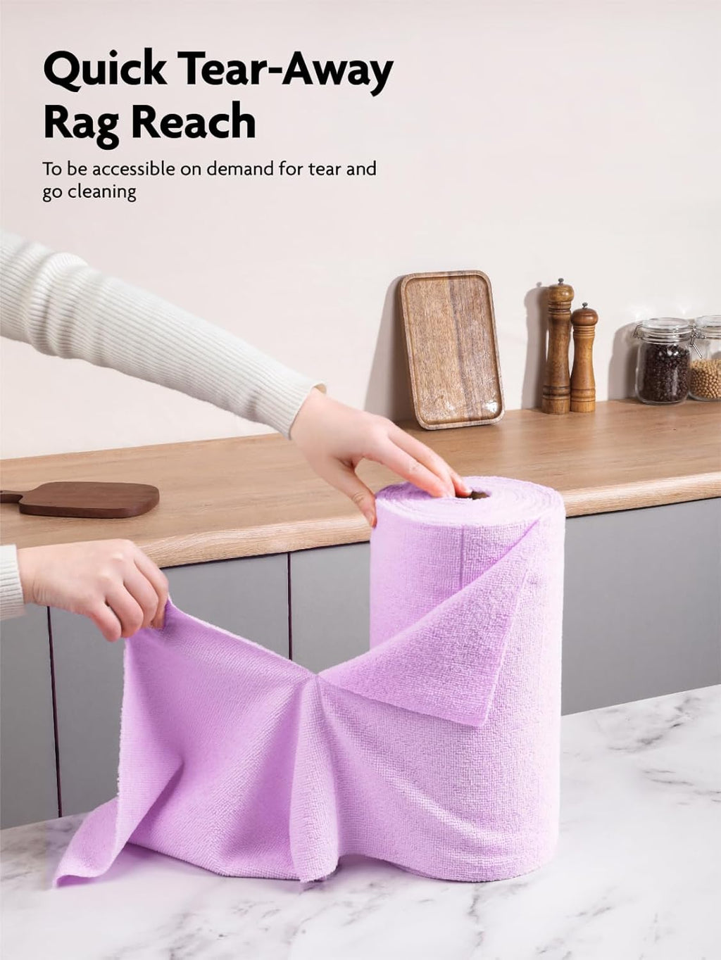 Fantasticlean Microfiber Cleaning Cloth Roll -75 pack, Tear Away Microfiber Towels, 12" x 12", Reusable, Washable, Scratch Free, Ultra Absorbent Dishcloth for Home Supplies, Car, Pet, Kitchen (Purple)
