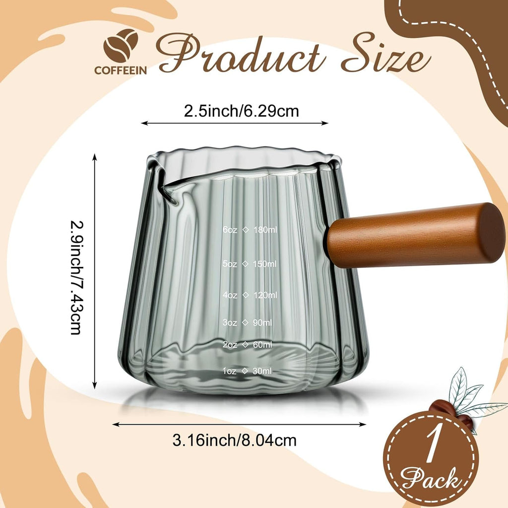 Espresso Shot Glass with Handle, 6 Oz/180 ml Espresso Cups with Single V-shaped Mouth, Measuring Cup for Milk Tea Coffee Bar Accessories(Gray,1 Pcs)