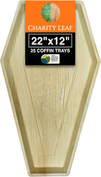 Charity Leaf Disposable Palm Leaf 22"x12" Coffin Trays (25 Pieces) Bamboo Like Serving Platters, Disposable Boards, Eco-Friendly Dinnerware for Christmas, Weddings, Catering, Events