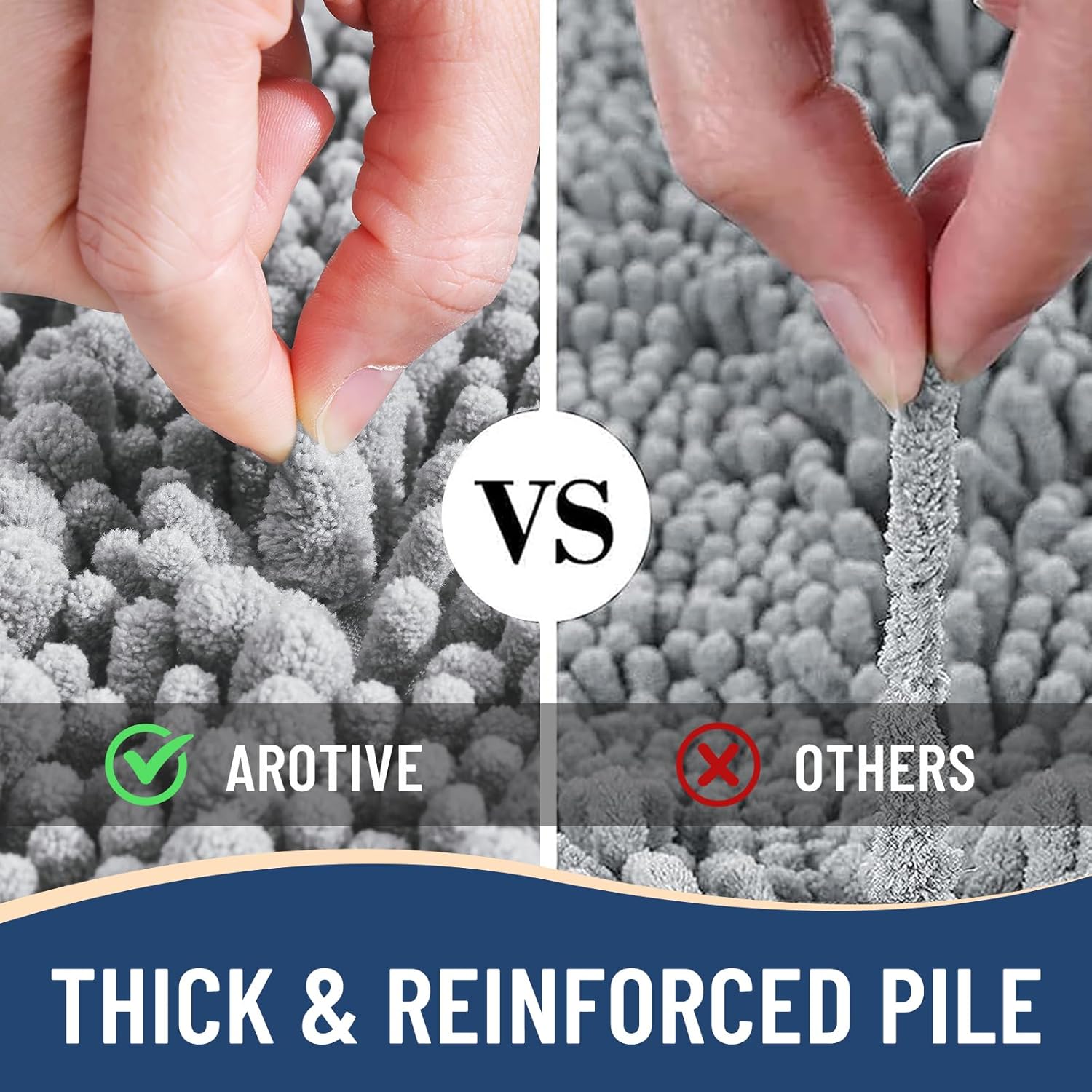 Arotive Luxury Chenille Bathroom Rug Mat, Extra Soft Thick Absorbent Shaggy Bath Rugs, Non-Slip Machine Wash Dry, Plush Bath Mats for Bathroom, Shower and Tub, 54x24, Light Grey