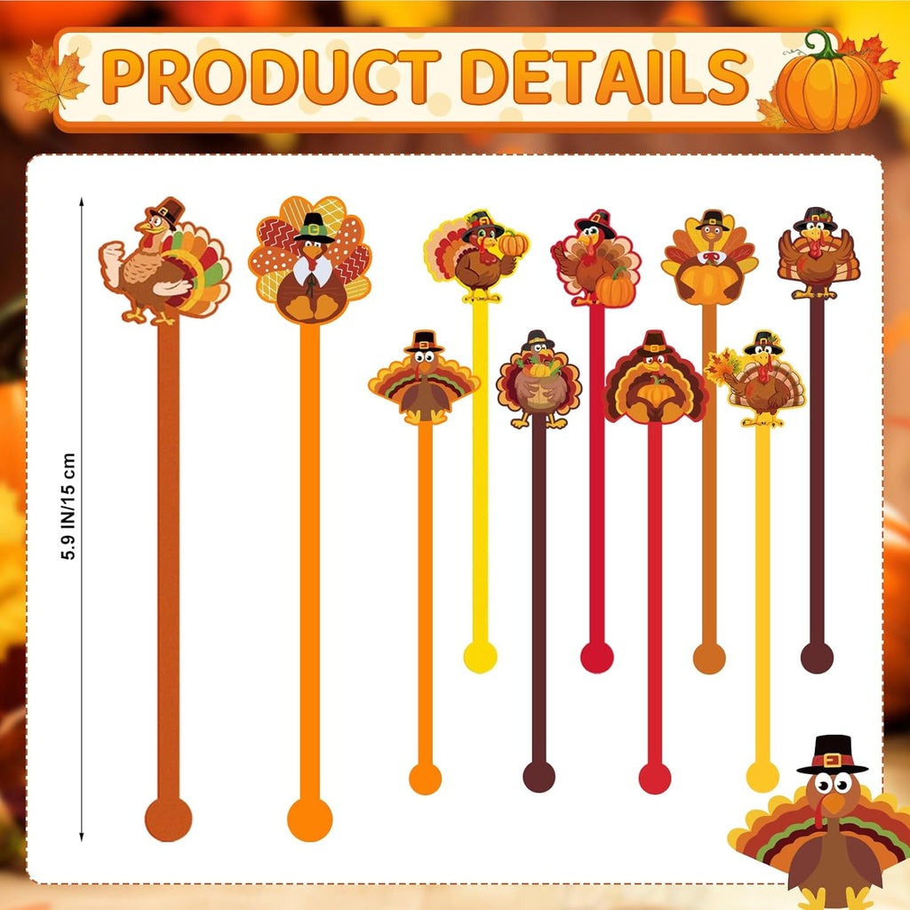 30 Pcs Thanksgiving Drink Stirrers Acrylic Turkey Coffee Stirrers Swizzle Sticks Fall Cocktail Swizzle Sticks Mixers for Thanksgiving Autumn Party Tea Coffee Bar Supplies