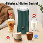 Milk Frother, Upgraded 4-in-1 Milk Frother and Steamer, Hot and Cold Foam Maker and Milk Warmer with Temperature Control & Auto Shut-Off, Frother for Coffee, Latte, Cappuccino, Matcha(Green)