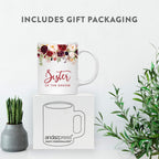 Andaz Press 11oz. Wedding Ceramic Coffee Tea Mug Gift, Fall Autumn Marsala Burgundy Flowers Roses Florals, Sister of the Groom, 1-Pack, Includes Gift Box