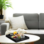 Bamboo Food Serving Tray with Handles, Breakfast Bed Tray for Tea,Snack,Dinner, Home Decorative Storage Food, Platter, Ottoman for Kitchen Counter, Bathroom, Restaurant (Black)