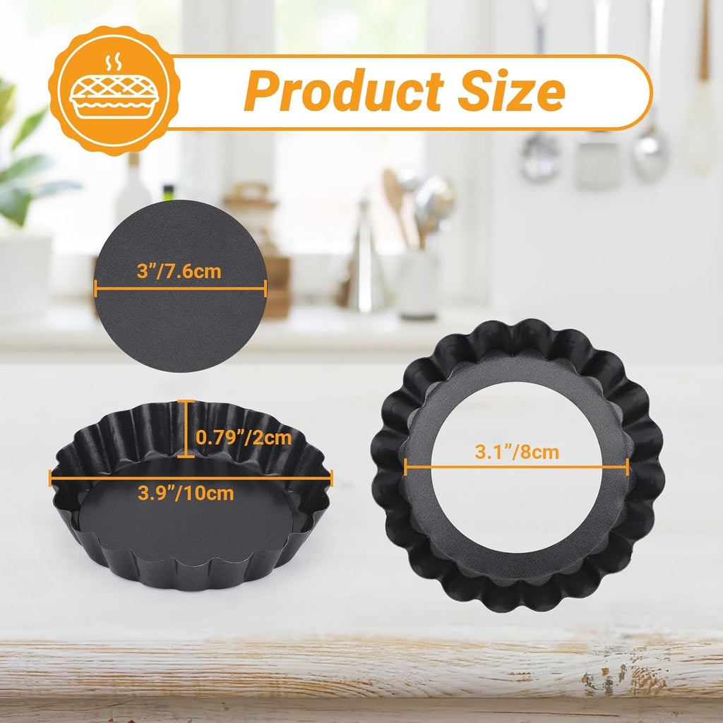 Beasea 4 Inch Tart Pan, 4pcs Mini Non-Stick Tart Pans 4 Inch with Removable Bottom Round Mini Pie Tart Tins Carbon Steel Small Pie Baking Pans for Fruit Tart Quiche Cheese Cakes