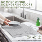 Large Stone Drying Mat for Kitchen Counter, 24" × 16" Diatomite Dish Drying Mat, Quick Dry Stone Mats, Ultra Absorbent Natural Diatomaceous Earth Mats for Dished, Bottles, Light Grey