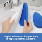 Qaestfy Shower Bathtub Tub Tile Scrubber Cleaning Brush with 51'' Handle, 5 Non-Scratch Scouring Pads, Adjustable Long Handled Scrub Brush for Cleaning Shower Bathroom Vessel Sinks Toilet Wall Floor
