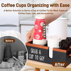 100% Wooden Coffee Cups Holder with U-Shape Cutout Design for Countertop-Coffee Bar Organizer for Cups, Lids, Pods, Stirrers, and Accessories, Great Gift for Home or Office