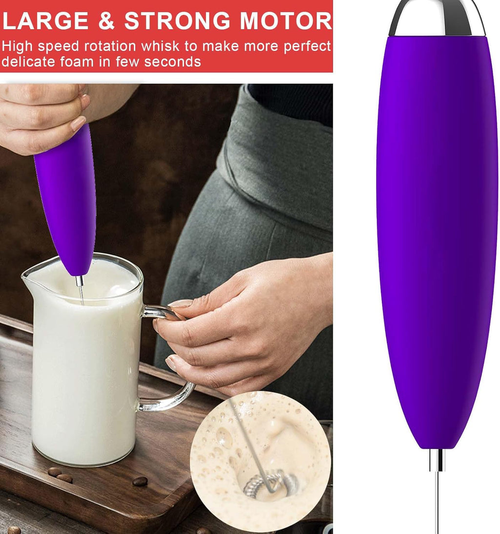 Frother Handheld for Coffee, Milk Frother Upgraded Matcha Whisk Drink Mixer Electric Mini Whisk Hand Mini Foamer Coffee Mixer for Lattes Cappuccino Frappe Matcha Hot Chocolate, Violet