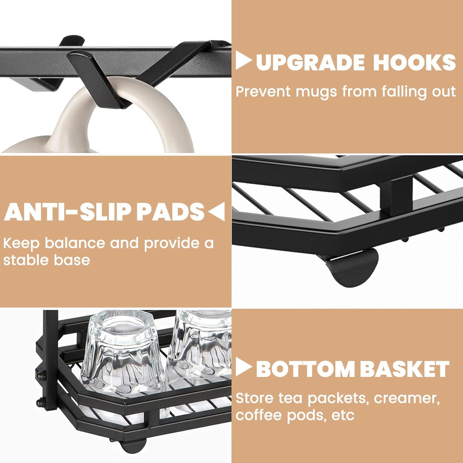 FANGSUN Large Coffee Mug Holder Stand Countertop, Tree Rack for 14 Mugs, 2 Tier Counter Display Storage, Metal Wire Tea Cup Holder for Coffee Station Kitchen Organizer, Not Included Mugs