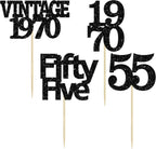 Gyufise 24Pcs Vintage 1970 Cupcake Toppers Glitter Cheers to 55 Fabulous Fifty Five Cupcake Picks 55th Birthday Wedding Anniversary Party Cake Decorations Supplies Black