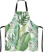 Green tropical palm & fern leaves Adjustable Bib Apron, Tropical Palm Leaves Cooking Kitchen Apron for Men Women