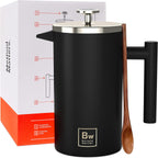 Barista Warrior French Press with Thermometer - Insulated Coffee Press - Stainless Steel French Press Coffee Maker (1.0L | 34 fl oz) (Black)
