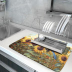Giwawa Sunflower Birds Dish Drying Mat, Spring Summer Yellow Floral Butterflies Reversible Dish Drainer Mats Drying Pad for Kitchen Countertop Farmhouse Decor, 18x24inches, Large
