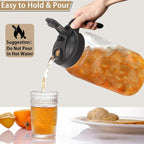 64oz Glass Pitcher with Handle and Lid, 2 Quart Mason Jar Pitcher - Airtight & Leakproof Water Jug with Pour Spout Lid, Glass Containers for Fridge, Perfect for Juice, Cold Brew, Iced & Sun Tea