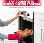 Mini Oven Mitts, Kitchen Oven Gloves Kitchen Mittens 500 Degrees Heat Resistant Baking Gloves, Non-Slip Silicone Surface with Hanging Loops Hot Gloves for Cooking, Baking, BBQ 1 Pair-Red