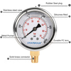 Glycerin Filled Pressure Gauge 1000psi/70bar, Stainless Steel case, Brass Inside Construction, 2-1/2" dial, 1/4" NPT Rear Connection.