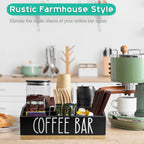 ALELION Coffee Station Organizer for Countertop - 7 Compartments Coffee Bar Accessories and Organizer with Removable Dividers - Black Coffee and Tea Condiment Organizer