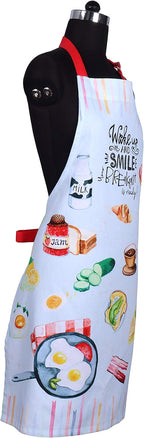 AMOUR INFINI Aprons for Women Cotton Washable Breakfast Apron 27.5 x 33 Inches Adjustable Strap & Waist Ties for Baking Cooking Gardening Spring Apron