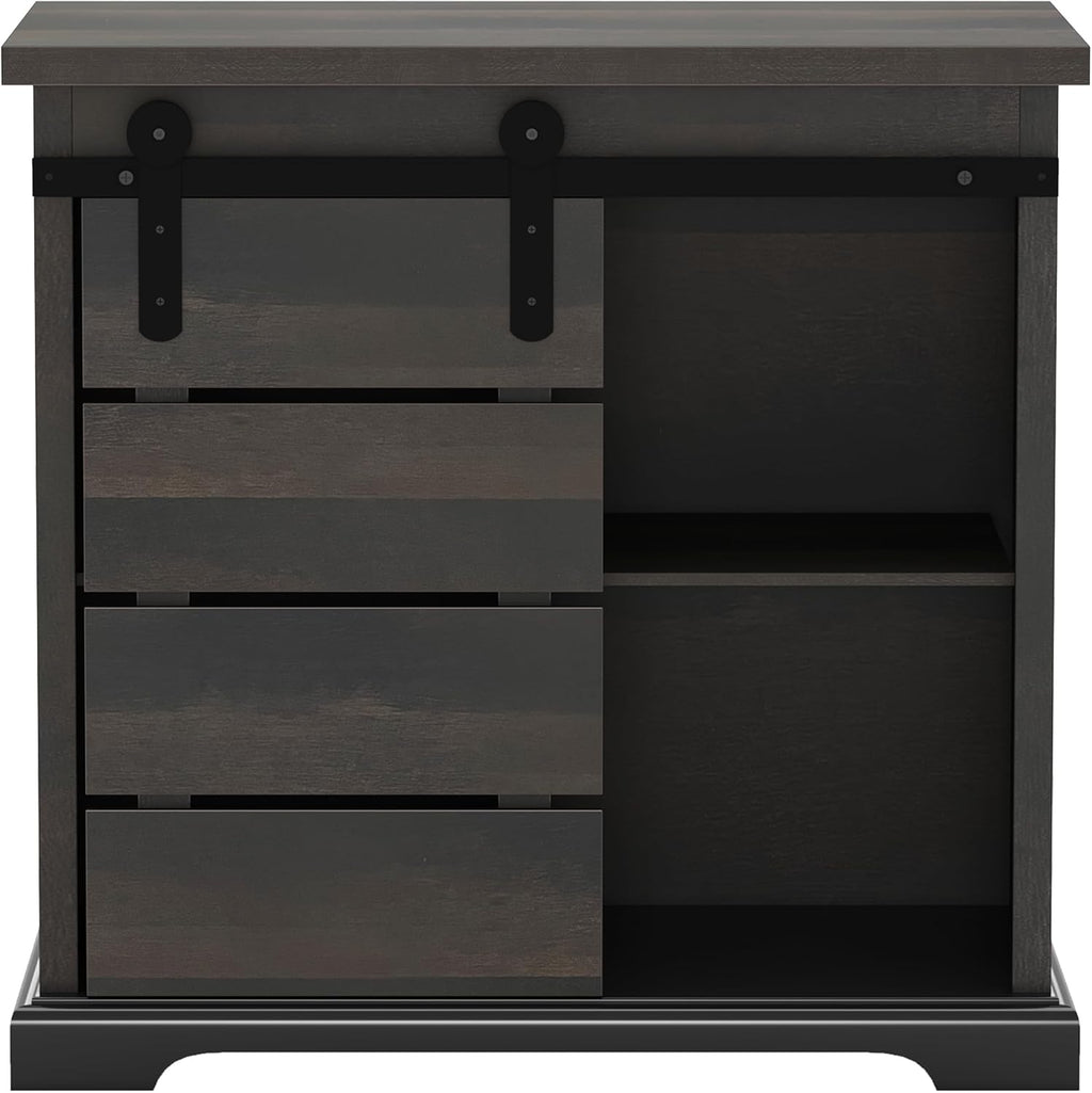 NSdirect Sideboard Coffee Bar Cabinet,Modern Farmhouse Buffet Station Sliding Barn Door Storage Credenza Console with Slat and Shelf Entryway Storage Cabinet Kitchen Dining Living Room, Brown