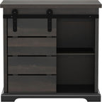 NSdirect Sideboard Coffee Bar Cabinet,Modern Farmhouse Buffet Station Sliding Barn Door Storage Credenza Console with Slat and Shelf Entryway Storage Cabinet Kitchen Dining Living Room, Brown