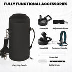 Insulated Water Bottle 87 oz, Triple Wall Vacuum Stainless Steel (Cold for 48 Hrs), Leak Proof & Non-BPA, Modern Water Flask Jug with Paracord Handle & Straw Spout Lids, Indigo/Black