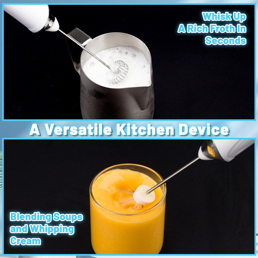 Tonjin Milk Frother with USB-C Rechargeable Wand & 2 Stainless Whisks, Upgraded 3 Speeds Electric Drink Mixer for Coffee, Egg, Matcha