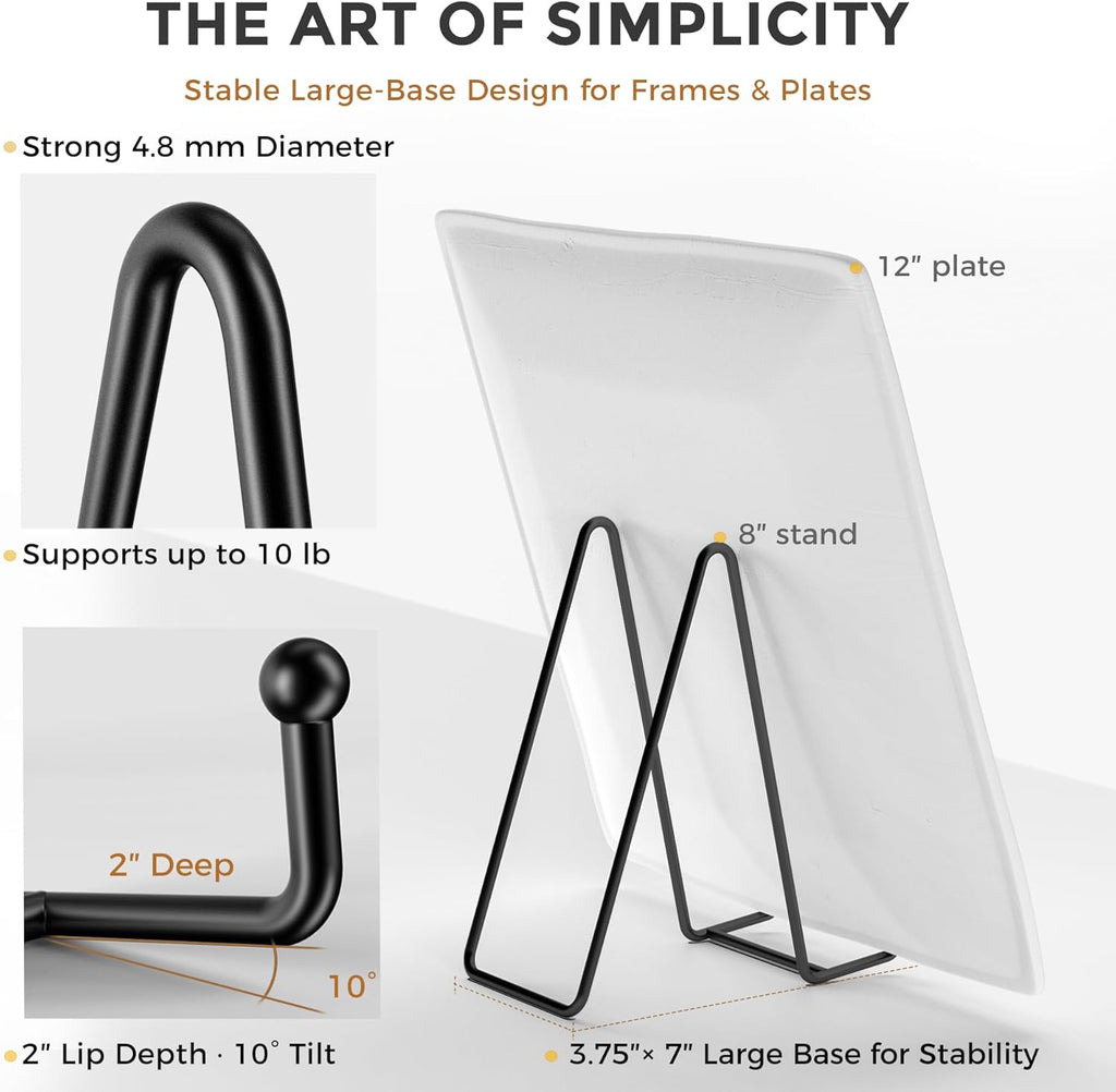 TR-LIFE Plate Stands/Holder for Display, 8 Inch, Large, Metal Frame for Picture, Decorative Platter, Book, Photo Easel (2 Pack)