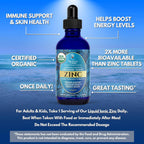 USDA Organic Ionic Zinc Droppers for Men, Women & Kids | Liquid Zinc Supplement Trace Mineral Formula | Immune Function | Skin Health | 98% Absorption | Sugar-Free, Vegan, Non-GMO | 4 Fl Oz