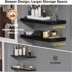 Floating Shelf, Set of 2 Wall Shelf, 30 in W x 12.75 in D x 2 in H Wooden Floating Wall Shelf with Invisible Brackets for Living Room/Bedroom/Bathroom/Kitchen Storage and Decor, Black