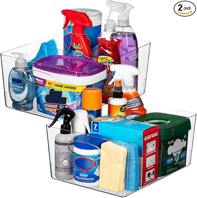 ClearSpace Plastic Storage Bins with Divider, 2 Pack – Perfect Kitchen Organization or Pantry Storage – Fridge Organizer, Pantry Organization and Storage Bins, Cabinet Organizers