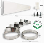 NewlineNY Stainless Steel French Pastry Tart Ring Baking Kit - 6 Perforated Round Dessert Rings + 3 Nozzles + 1 Sample Decorating Piping bag Kit